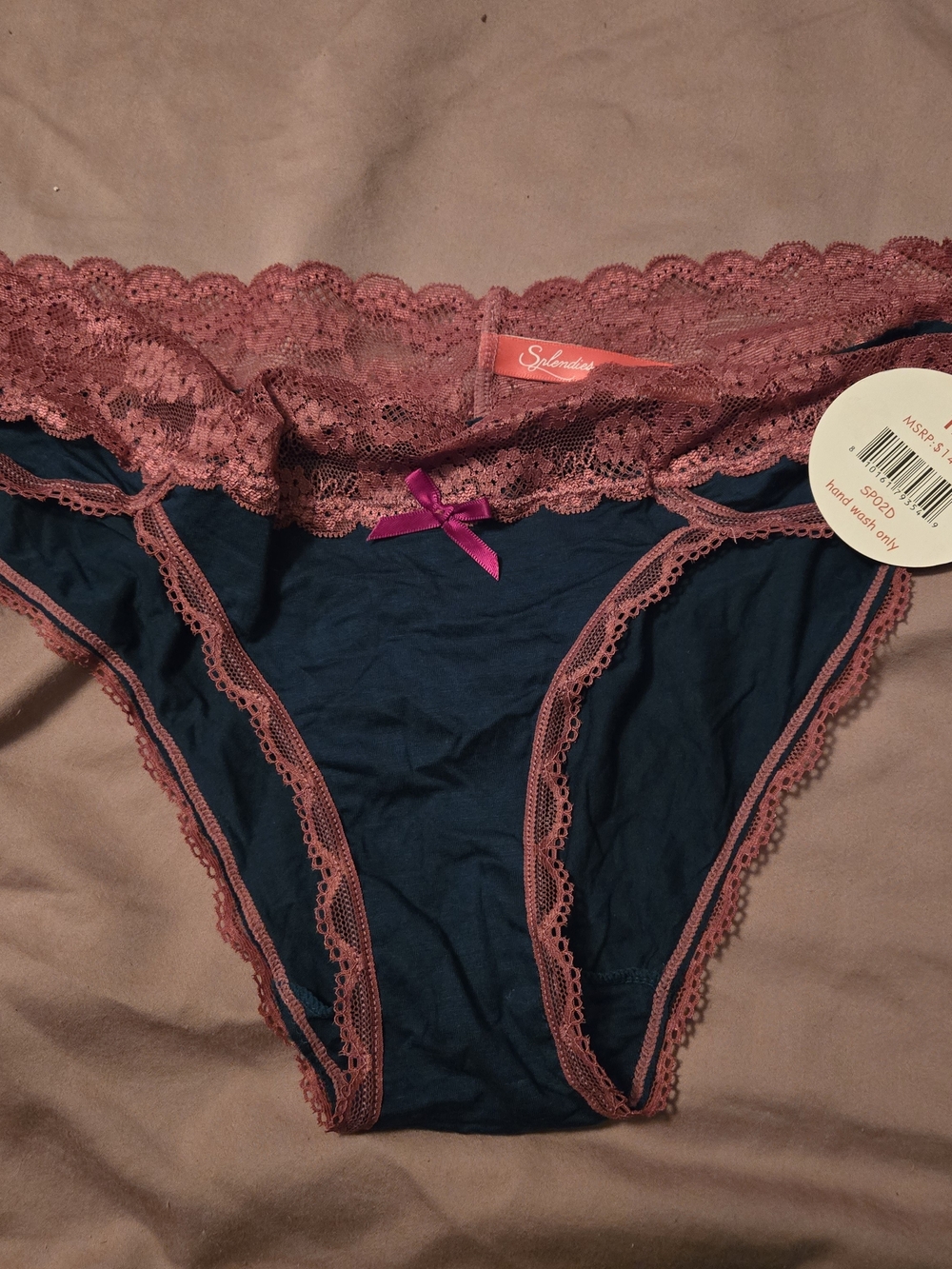 Splendies 1XL BNWT Navy & Rose Lace Bikini Briefs